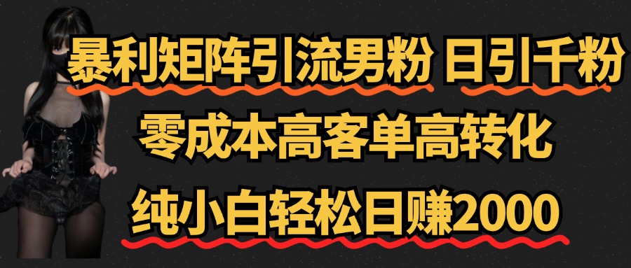 暴利矩阵引流男粉（日引千粉），零成本高客单高转化，纯小白轻松日赚2000+网创吧-网创项目资源站-副业项目-创业项目-搞钱项目创业吧