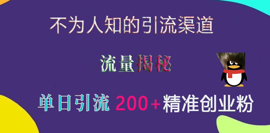 不为人知的引流渠道，流量揭秘，实测单日引流200+精准创业粉网创吧-网创项目资源站-副业项目-创业项目-搞钱项目创业吧