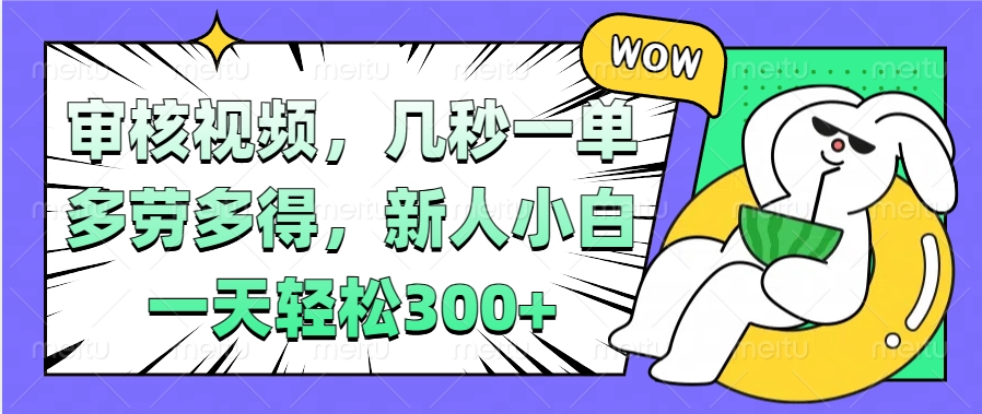 视频审核项目，几秒一单，多劳多得，新人小白一天轻松300+网创吧-网创项目资源站-副业项目-创业项目-搞钱项目创业吧