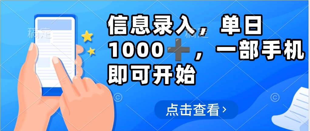 信息录入，几秒钟一单，只需一部手机即可操作，0成本，每天1000网创吧-网创项目资源站-副业项目-创业项目-搞钱项目创业吧