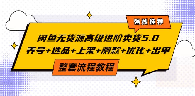 闲鱼无货源高级进阶卖货5.0，养号+选品+上架+测款+优化+出单整套流程教程网创吧-网创项目资源站-副业项目-创业项目-搞钱项目创业吧