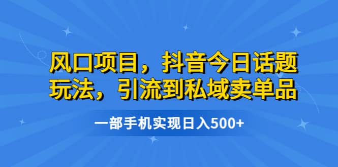 风口项目，抖音今日话题玩法，引流到私域卖单品，一部手机实现日入500+网创吧-网创项目资源站-副业项目-创业项目-搞钱项目创业吧