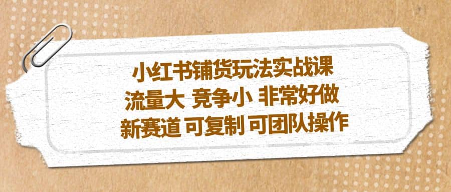 小红书铺货玩法实战课，流量大 竞争小 非常好做 新赛道 可复制 可团队操作网创吧-网创项目资源站-副业项目-创业项目-搞钱项目创业吧