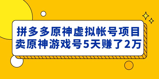 外面卖2980的拼多多原神虚拟帐号项目网创吧-网创项目资源站-副业项目-创业项目-搞钱项目创业吧