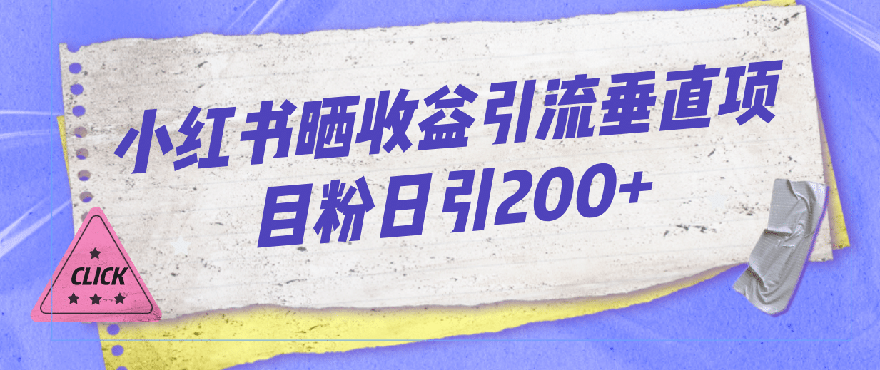 小红书晒收益图引流垂直项目粉日引200+网创吧-网创项目资源站-副业项目-创业项目-搞钱项目创业吧