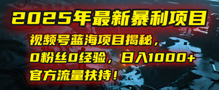 2025年最新暴利项目：视频号蓝海项目揭秘，0粉丝0经验，日入1000+，官方流量扶持！网创吧-网创项目资源站-副业项目-创业项目-搞钱项目创业吧