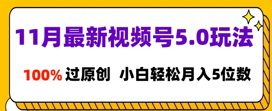 11月最新视频号5.0玩法，100%过原创，小白轻松月入5位数网创吧-网创项目资源站-副业项目-创业项目-搞钱项目创业吧