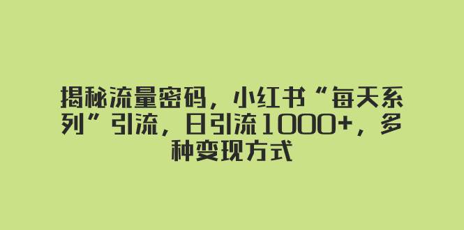 揭秘流量密码，小红书“每天系列”引流，日引流1000+，多种变现方式网创吧-网创项目资源站-副业项目-创业项目-搞钱项目创业吧