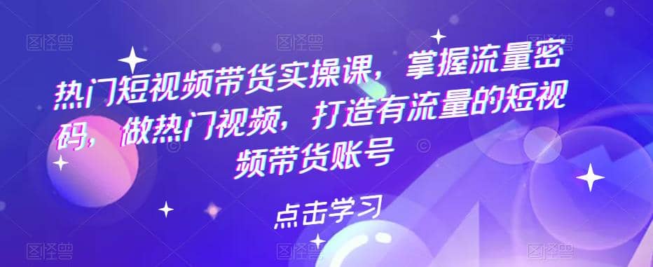 热门短视频带货实战 掌握流量密码 做热门视频 打造有流量的短视频带货账号网创吧-网创项目资源站-副业项目-创业项目-搞钱项目创业吧