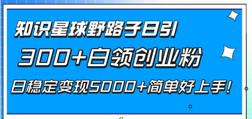 知识星球野路子日引300+白领创业粉，日稳定变现5000+简单好上手！网创吧-网创项目资源站-副业项目-创业项目-搞钱项目创业吧