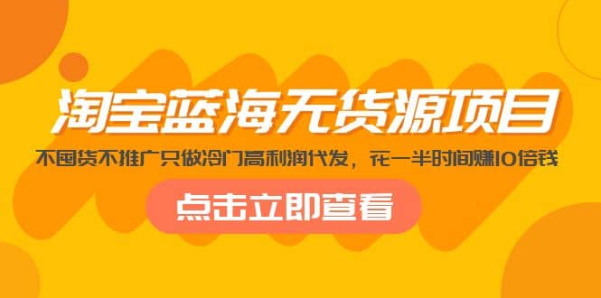 淘宝蓝海无货源项目，不囤货不推广只做冷门高利润代发网创吧-网创项目资源站-副业项目-创业项目-搞钱项目创业吧