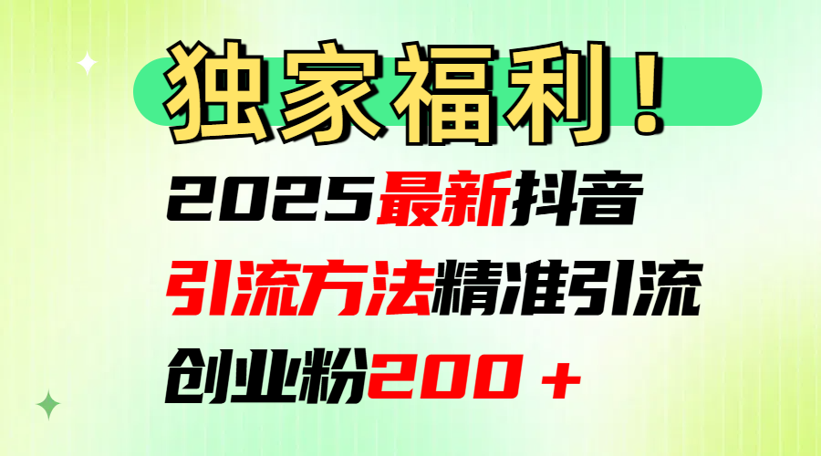 2025最新抖音引流方法每日精准引流创业粉200＋网创吧-网创项目资源站-副业项目-创业项目-搞钱项目创业吧