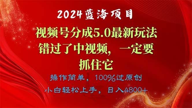 2024蓝海项目，视频号分成计划5.0最新玩法，错过了中视频，一定要抓住…网创吧-网创项目资源站-副业项目-创业项目-搞钱项目创业吧