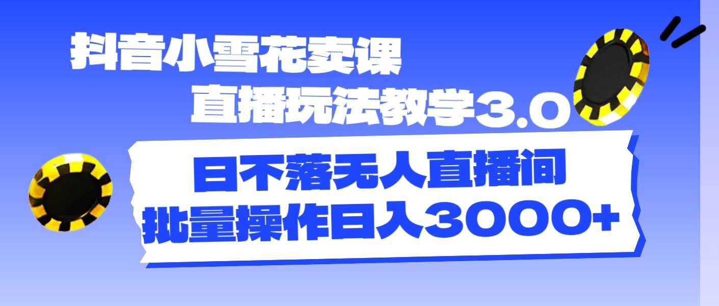 抖音小雪花卖课直播玩法教学3.0，日不落无人直播间，批量操作日入3000+网创吧-网创项目资源站-副业项目-创业项目-搞钱项目创业吧