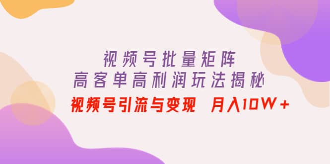 视频号批量矩阵的高客单高利润玩法揭秘网创吧-网创项目资源站-副业项目-创业项目-搞钱项目创业吧