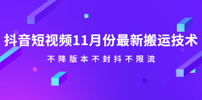 抖音短视频11月份最新搬运技术，不降版本不封抖不限流！【视频课程】网创吧-网创项目资源站-副业项目-创业项目-搞钱项目创业吧