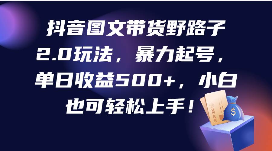 抖音图文带货野路子2.0玩法，暴力起号，单日收益500+，小白也可轻松上手！网创吧-网创项目资源站-副业项目-创业项目-搞钱项目创业吧