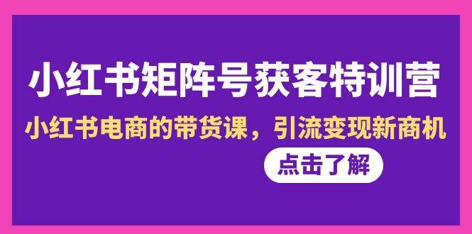 小红书-矩阵号获客特训营-第10期，小红书电商的带货课，引流变现新商机网创吧-网创项目资源站-副业项目-创业项目-搞钱项目创业吧
