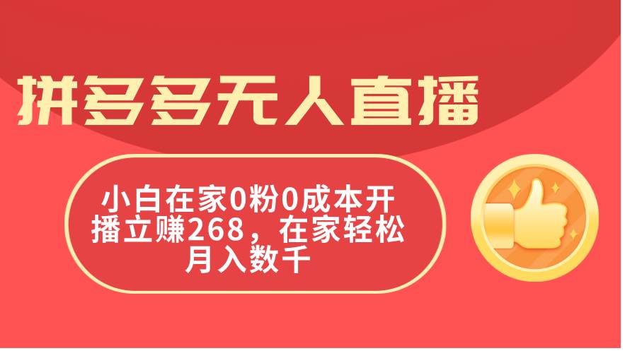拼多多无人直播，小白在家0粉0成本开播立赚268，在家轻松月入数千网创吧-网创项目资源站-副业项目-创业项目-搞钱项目创业吧