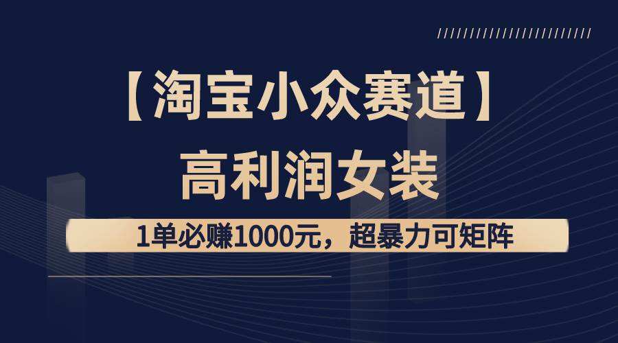 【淘宝小众赛道】高利润女装：1单必赚1000元，超暴力可矩阵网创吧-网创项目资源站-副业项目-创业项目-搞钱项目创业吧