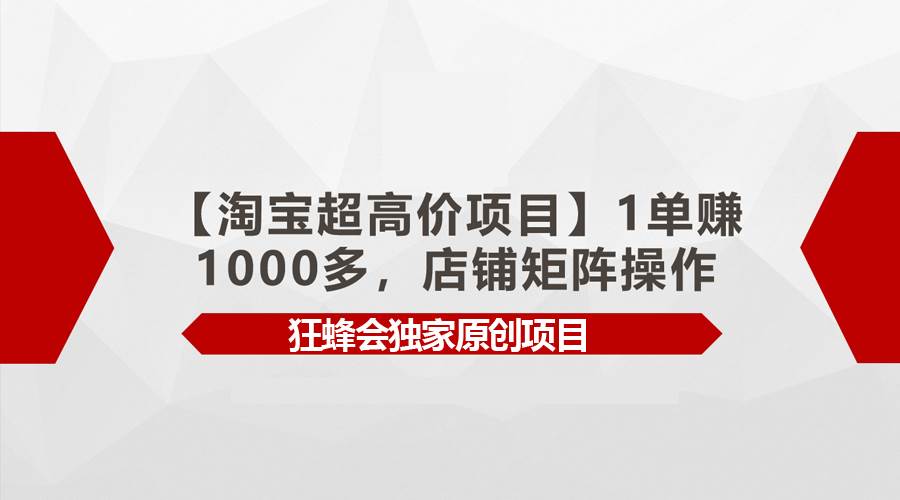 【淘宝超高价项目】1单赚1000多，店铺矩阵操作网创吧-网创项目资源站-副业项目-创业项目-搞钱项目创业吧