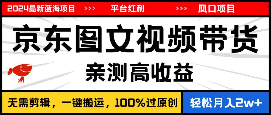 2024最新蓝海项目，逛逛京东图文视频带货，无需剪辑，月入20000+网创吧-网创项目资源站-副业项目-创业项目-搞钱项目创业吧
