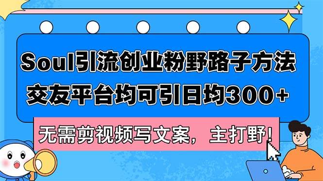 Soul引流创业粉野路子方法，交友平台均可引日均300+，无需剪视频写文案…网创吧-网创项目资源站-副业项目-创业项目-搞钱项目创业吧