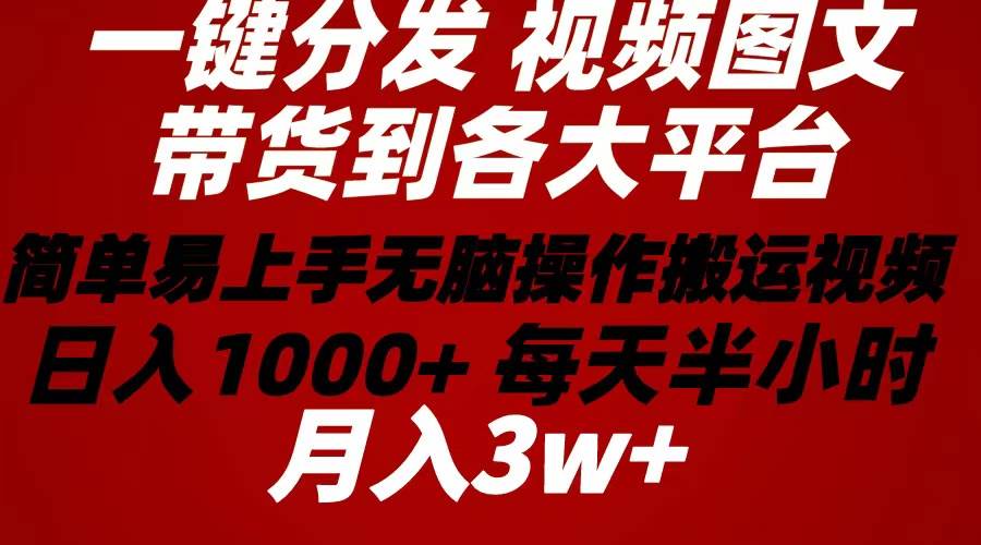 2024年 一键分发带货图文视频  简单易上手 无脑赚收益 每天半小时日入1…网创吧-网创项目资源站-副业项目-创业项目-搞钱项目创业吧
