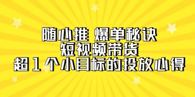 随心推 爆单秘诀，短视频带货-超1个小目标的投放心得（7节视频课）网创吧-网创项目资源站-副业项目-创业项目-搞钱项目创业吧