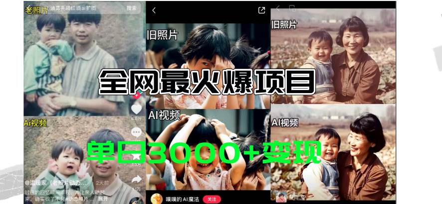 全网爆火的AI让老照片动起来教程，蹭热点日赚3000+，内含免费工具一键…网创吧-网创项目资源站-副业项目-创业项目-搞钱项目创业吧