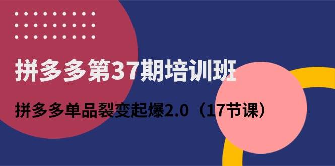 拼多多第37期培训班：拼多多单品裂变起爆2.0（17节课）网创吧-网创项目资源站-副业项目-创业项目-搞钱项目创业吧