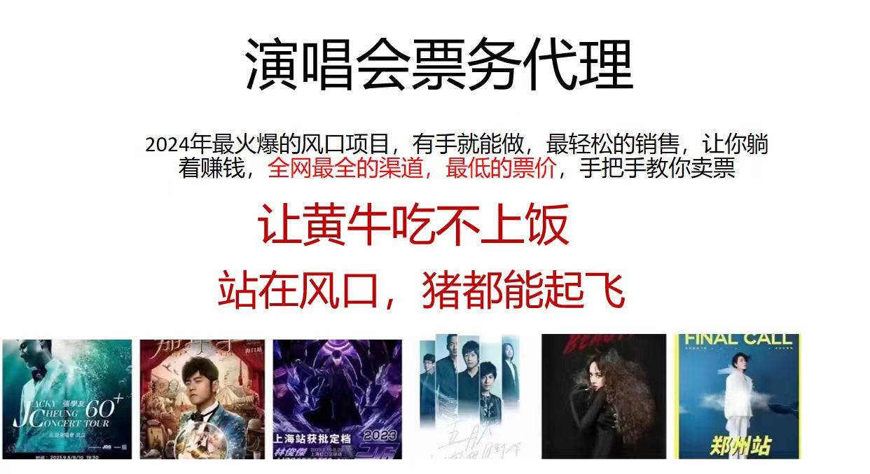 2024演唱会低价票务代理，全网最低的票价，手把手教你卖票，日入2000+网创吧-网创项目资源站-副业项目-创业项目-搞钱项目创业吧
