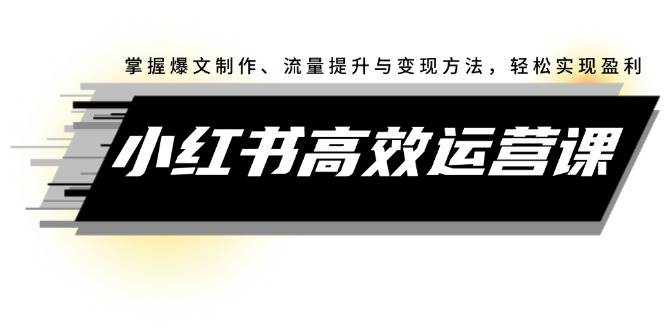 小红书高效运营课：掌握爆文制作、流量提升与变现方法，轻松实现盈利网创吧-网创项目资源站-副业项目-创业项目-搞钱项目创业吧