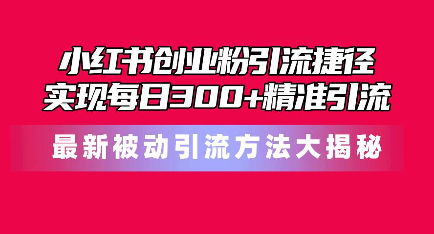小红书创业粉引流捷径！最新被动引流方法大揭秘，实现每日300+精准引流网创吧-网创项目资源站-副业项目-创业项目-搞钱项目创业吧