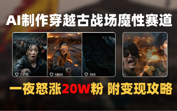 AI制作穿越古战场视频一夜涨粉20W保姆级教学（附AI变现指南）网创吧-网创项目资源站-副业项目-创业项目-搞钱项目创业吧