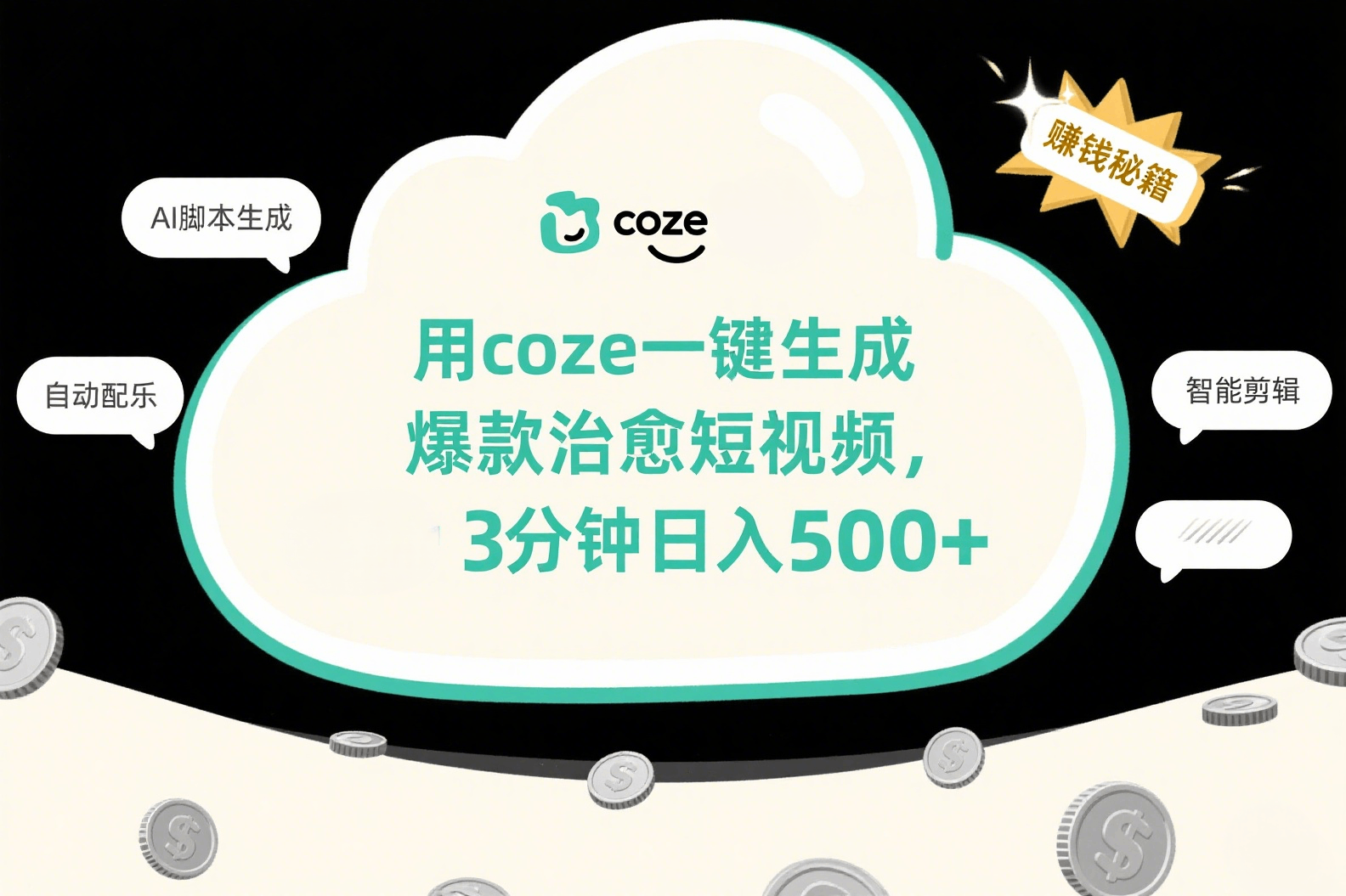 用coze一键生成爆款治愈短视频，3分钟日入500+网创吧-网创项目资源站-副业项目-创业项目-搞钱项目创业吧