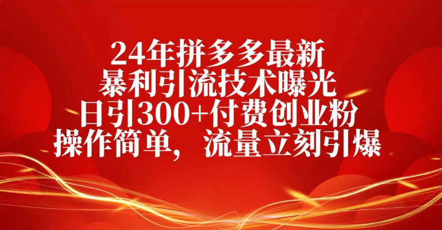 25年拼多多最新暴利引流技术曝光、日引300+付费创业粉操作简单，流量立刻引爆网创吧-网创项目资源站-副业项目-创业项目-搞钱项目创业吧