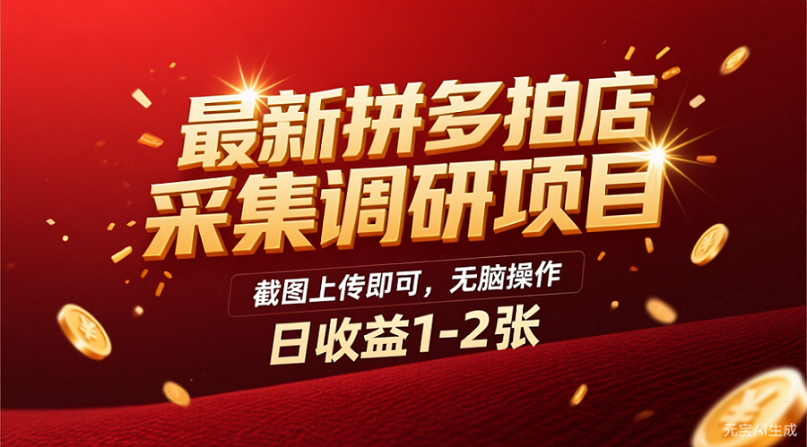 最新拼多多拍店采集调研项目,截图上传即可,无脑操作,日收益1-2张网创吧-网创项目资源站-副业项目-创业项目-搞钱项目创业吧