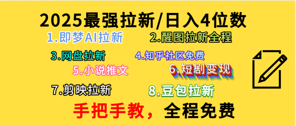 全程免费，手把手教，日入4位数的拉新项目，教会你免费使用各种AI软件，并且持续更新市面上最新的项目哦！网创吧-网创项目资源站-副业项目-创业项目-搞钱项目创业吧