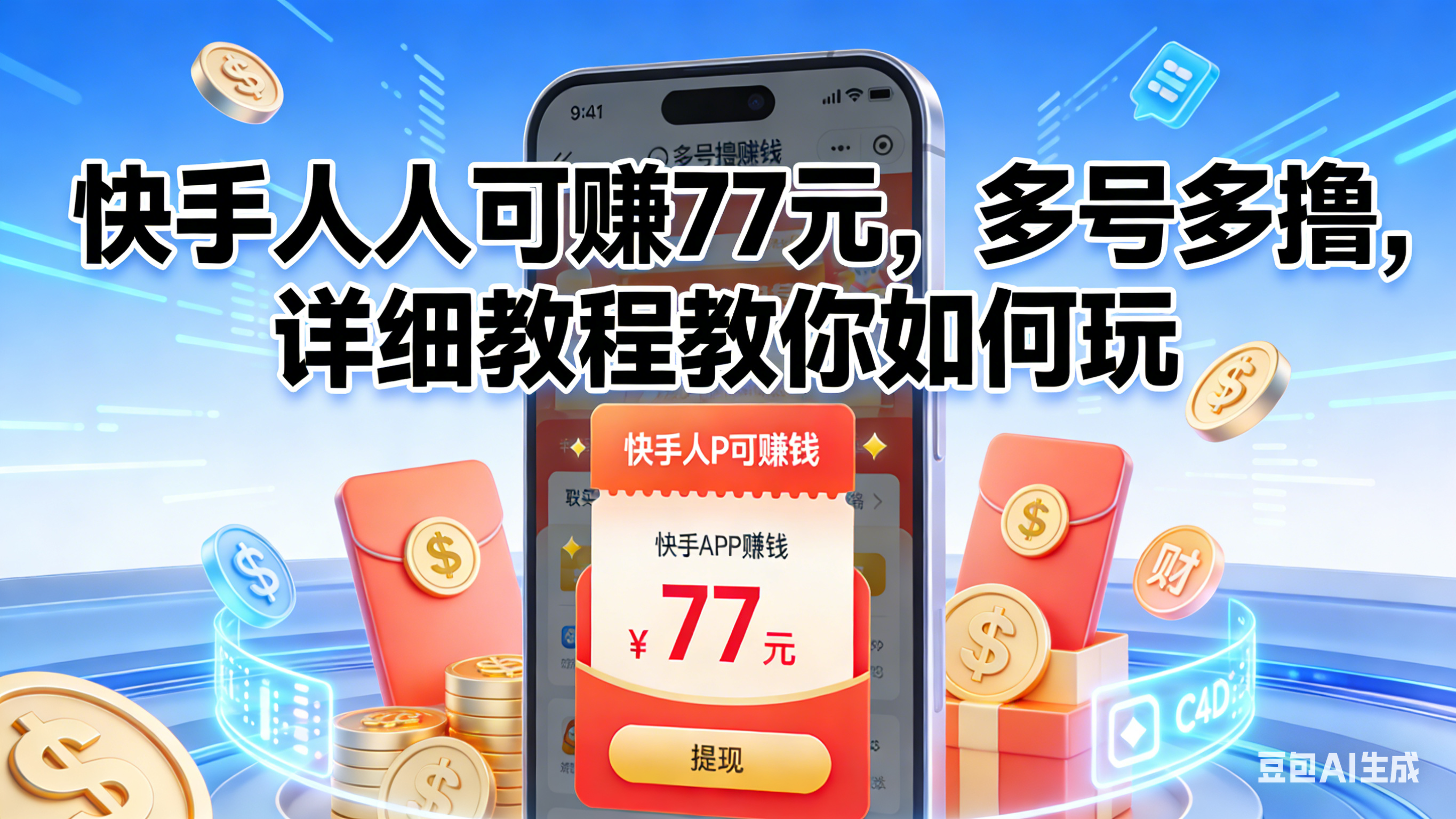 快手人人可赚77元，多号多撸，详细教程教你如何玩网创吧-网创项目资源站-副业项目-创业项目-搞钱项目创业吧