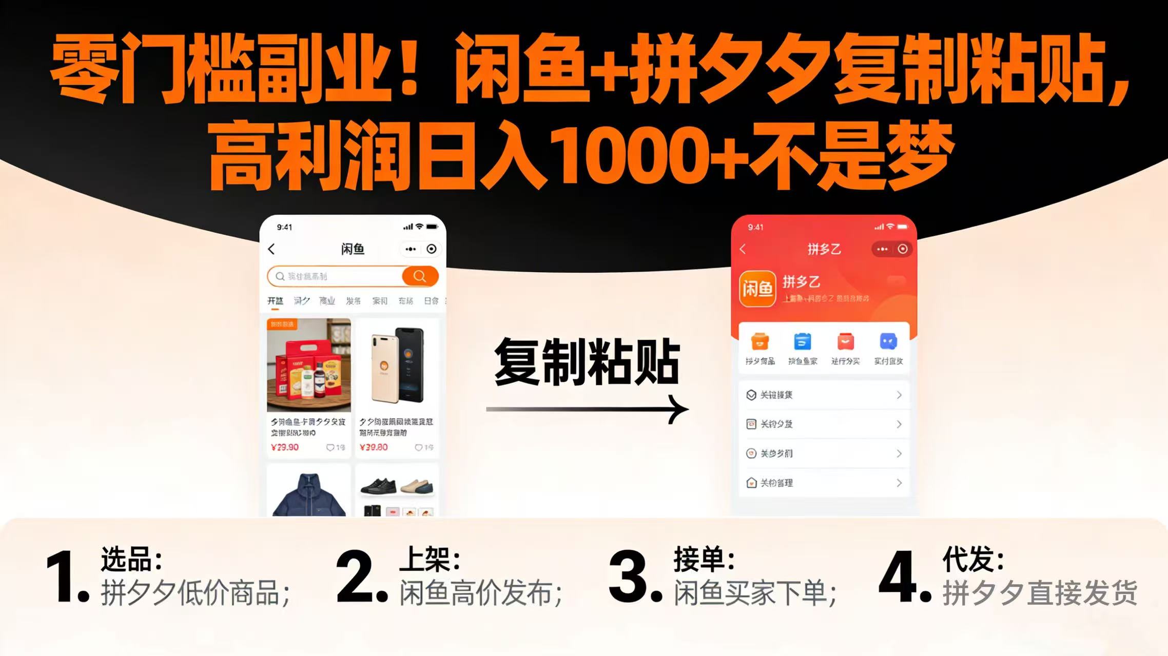 零门槛副业！闲鱼 + 拼夕夕复制粘贴，高利润日入 1000 + 不是梦网创吧-网创项目资源站-副业项目-创业项目-搞钱项目创业吧